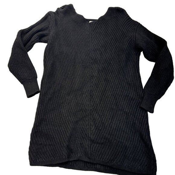 Aritzia Wilfred Sweater Dress Large Cable Knit 100% Merino Wool V Neck Black - Picture 3 of 13